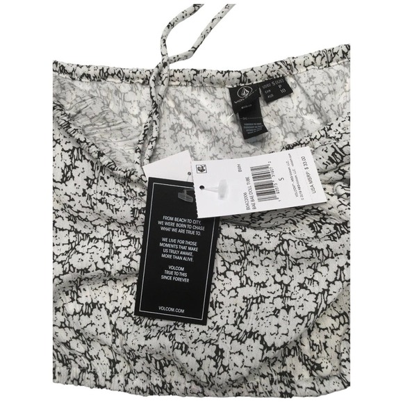 New Volcom Floral Bae Bae Doll Tube Top Halter Cropped Faux Button Black White S - Picture 12 of 15